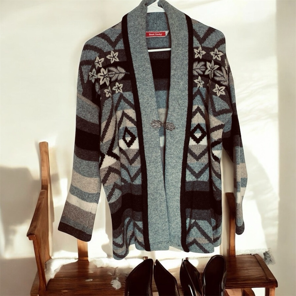 Rene Derhy Vintage Geometric Knit Cardigan Sweater size S